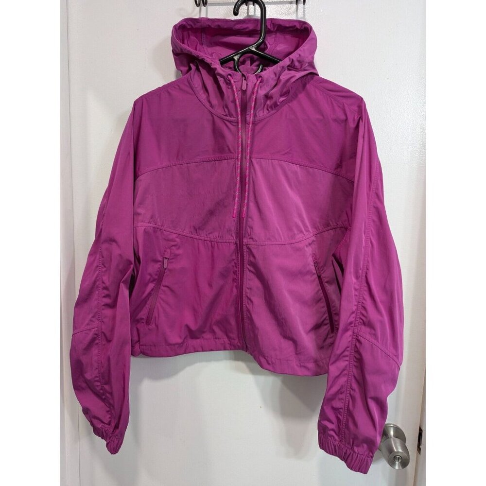 Lululemon Womens Lightweight Cropped Jacket Sz 10 Pink Hooded Active Athleisure